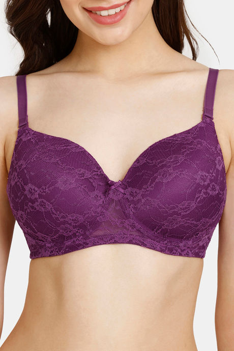 Rosaline Padded Non Wired 3/4th Coverage Lace Bra - Grape Juice — image 4